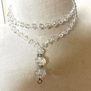 Long clear crystal beaded necklace